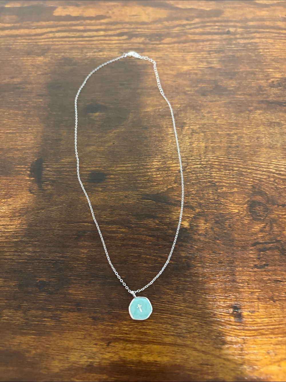 NIP Oriana Grace Aqua Pendant Necklace with Cross Accent